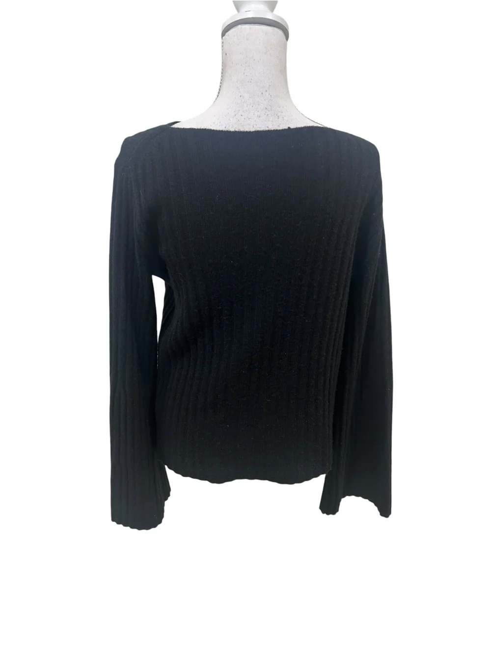 J. Crew Black Ribbed boatneck Long bell Sleeve Sweater size small